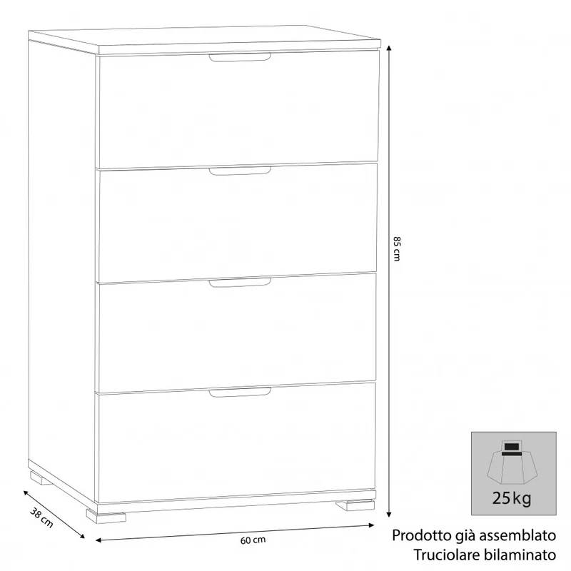 Cassettiera Naturale MR805068 in Truciolare Bilaminato