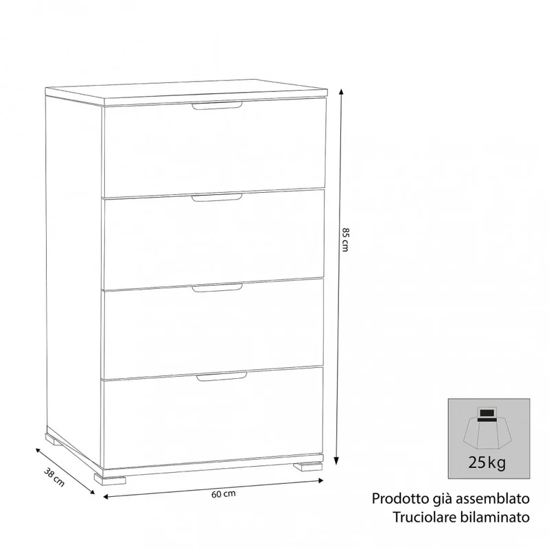 Cassettiera MR805065 in Truciolare Bilaminato Bianco