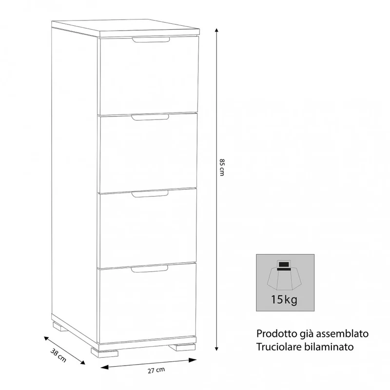 Cassettiera MR805060 in Truciolare Bilaminato Rovere Grigio