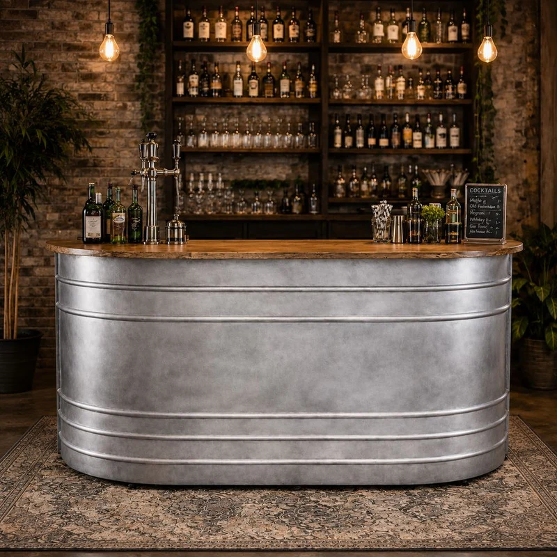 Bancone Bar in Lamiera Zincata stile Industrial Vintage