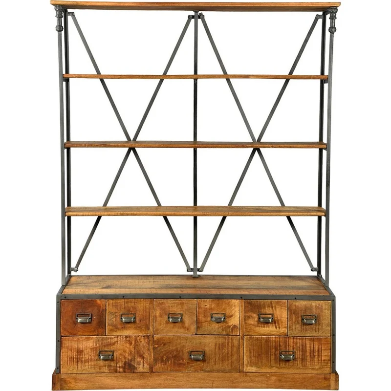 Libreria Industrial chic in Ferro e Mango con cassetti