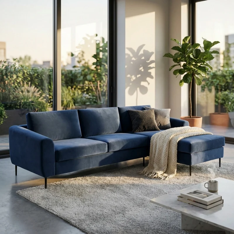Divano con Chaise Longue Gregory in Tessuto Premium