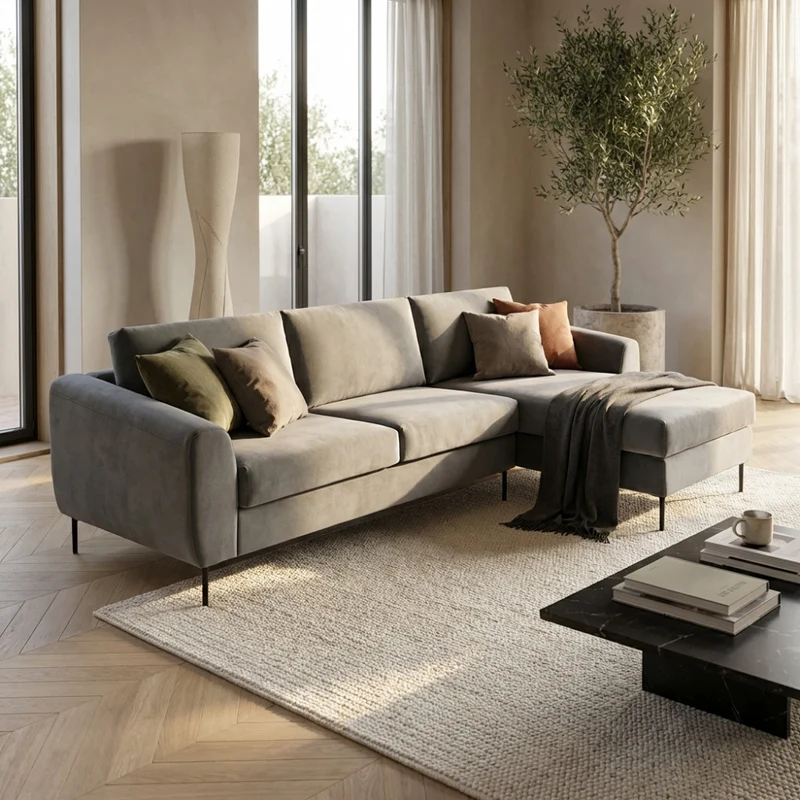 Divano con Chaise Longue Gregory in Tessuto