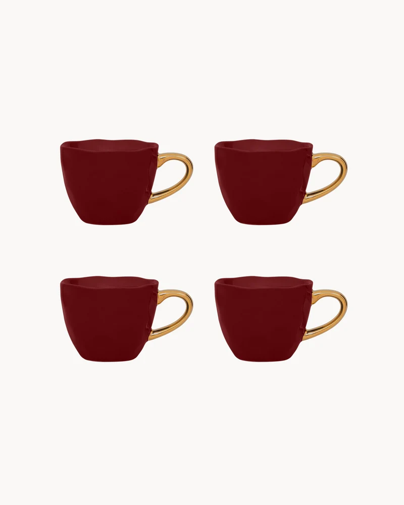 Set 4 tazzine in ceramica con manico oro Good Morning