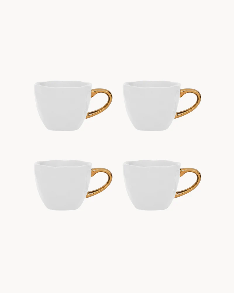 Set 4 tazzine in ceramica con manico oro Good Morning