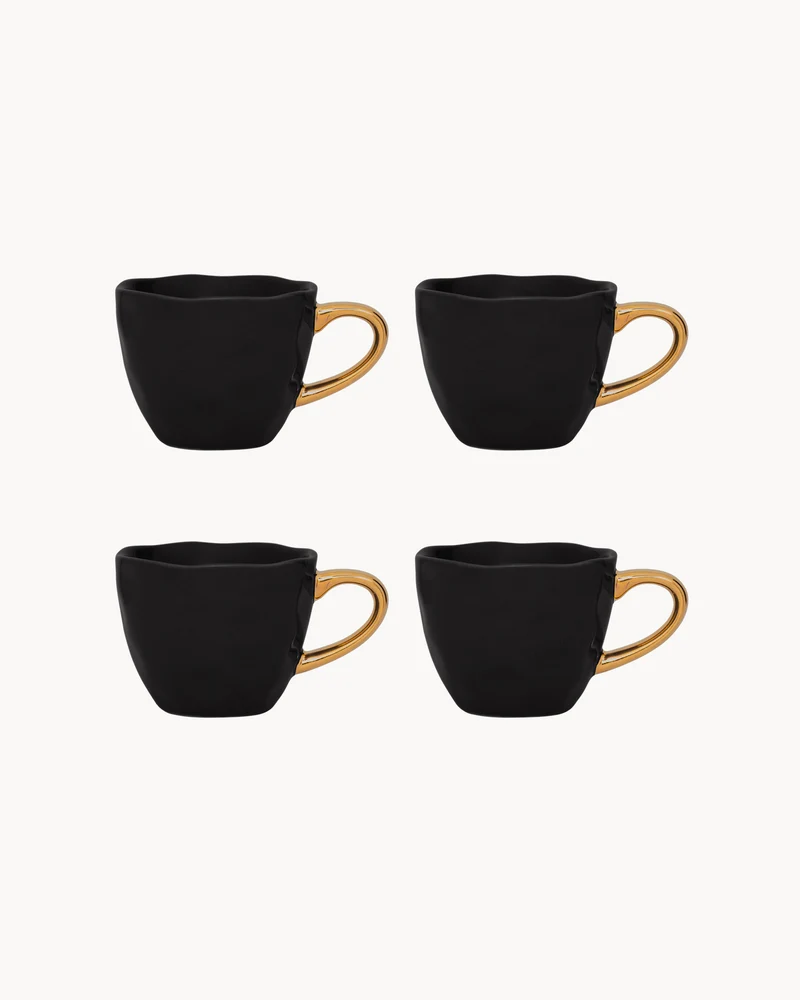 Set 4 tazzine in ceramica con manico oro Good Morning