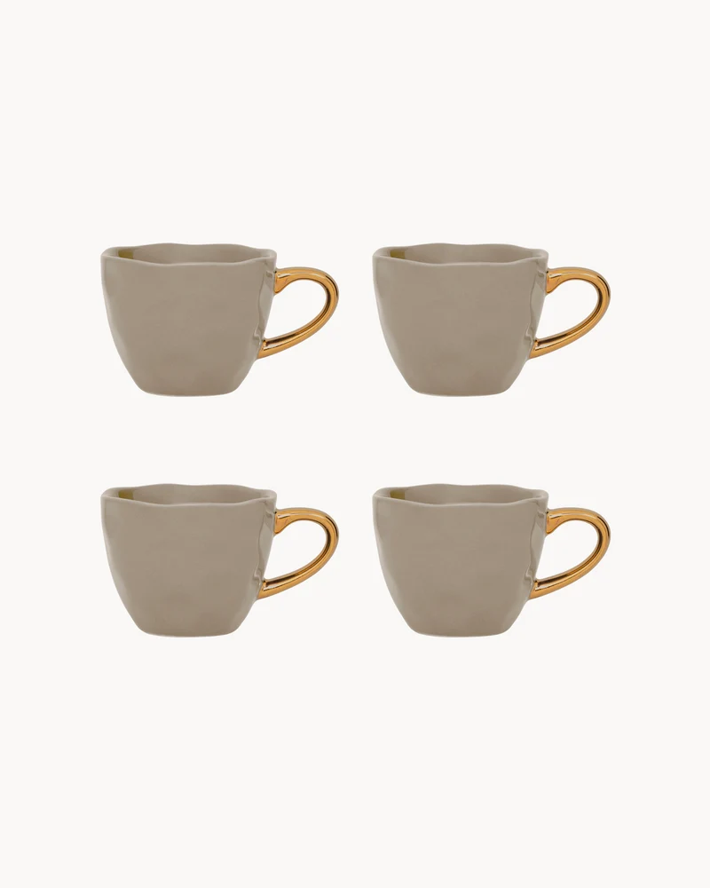 Set 4 tazzine in ceramica con manico oro Good Morning