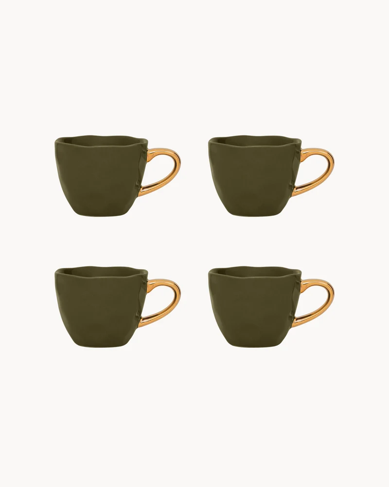 Set 4 tazzine in ceramica con manico oro Good Morning