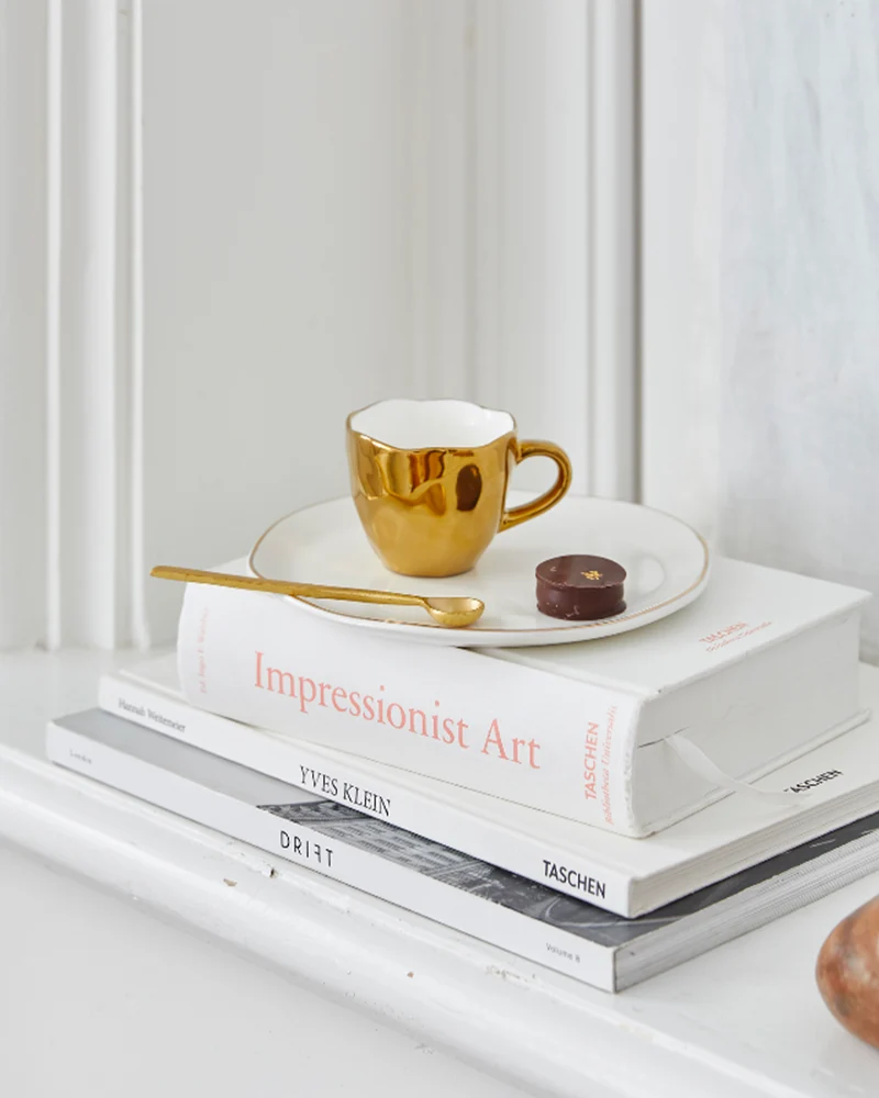Set 4 tazzine in ceramica con manico oro Good Morning