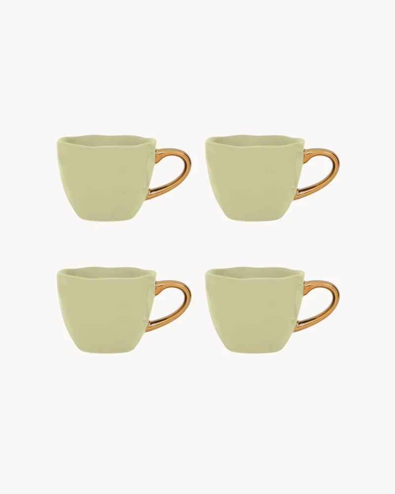 Set 4 tazzine in ceramica con manico oro Good Morning