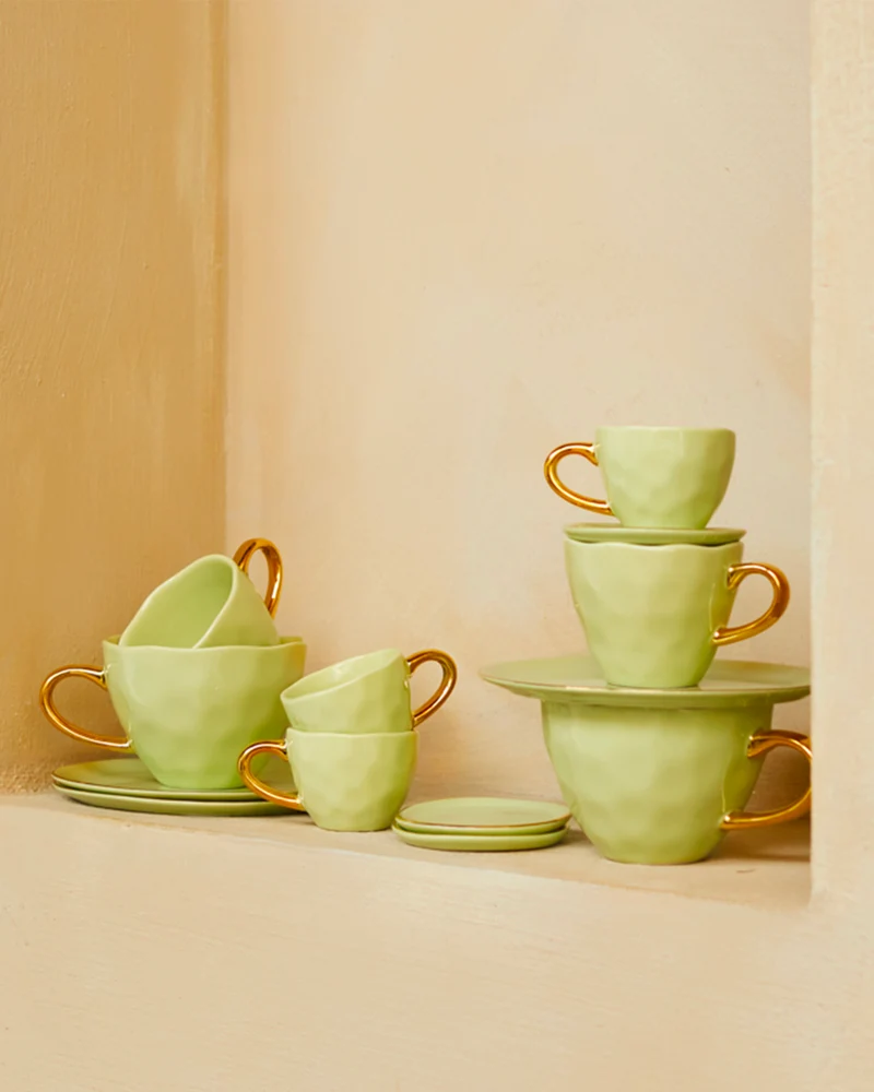 Set 4 tazzine in ceramica con manico oro Good Morning