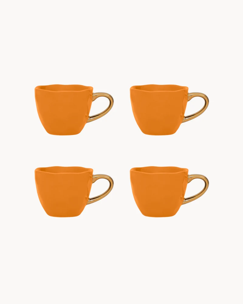Set 4 tazzine in ceramica con manico oro Good Morning