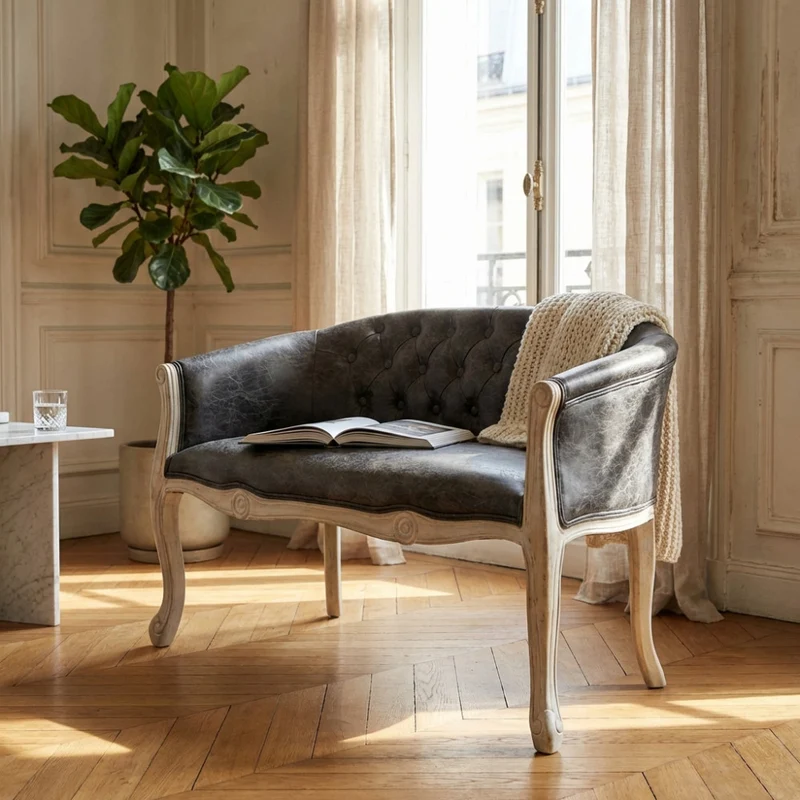 Divano Coleman con Struttura in Legno ed Ecopelle