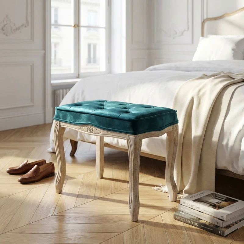 Sgabello Marly in Legno con Seduta in Velluto