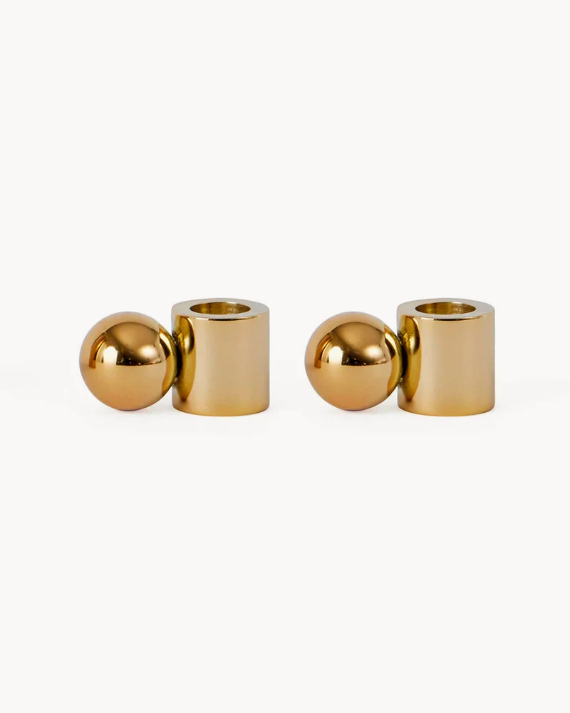 Set 2 portacandele bassi ottone Palloa