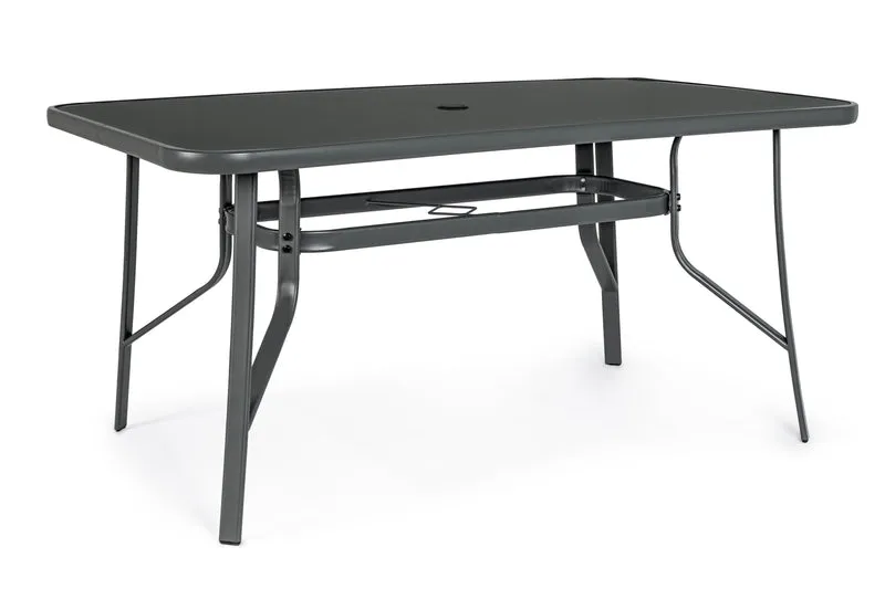 Tavolo "Martinez" in acciaio con piano in vetro temperato 150 X 90 cm