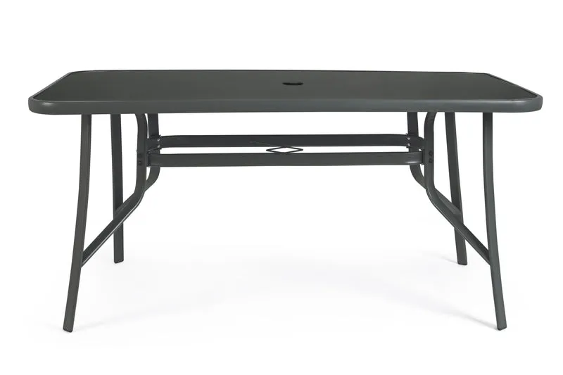 Tavolo "Martinez" in acciaio con piano in vetro temperato 150 X 90 cm