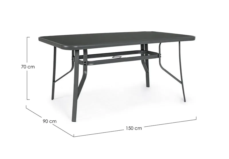 Tavolo "Martinez" in acciaio con piano in vetro temperato 150 X 90 cm