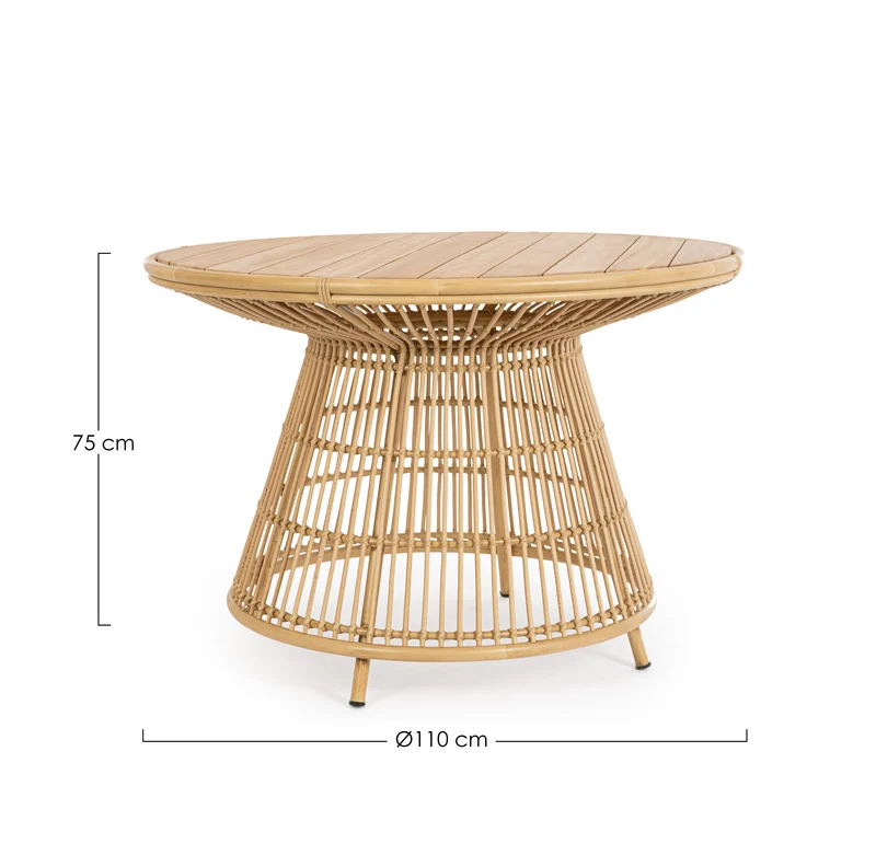 Tavolo "Adelma" in alluminio verniciato a polvere effetto rattan Ø 110 cm