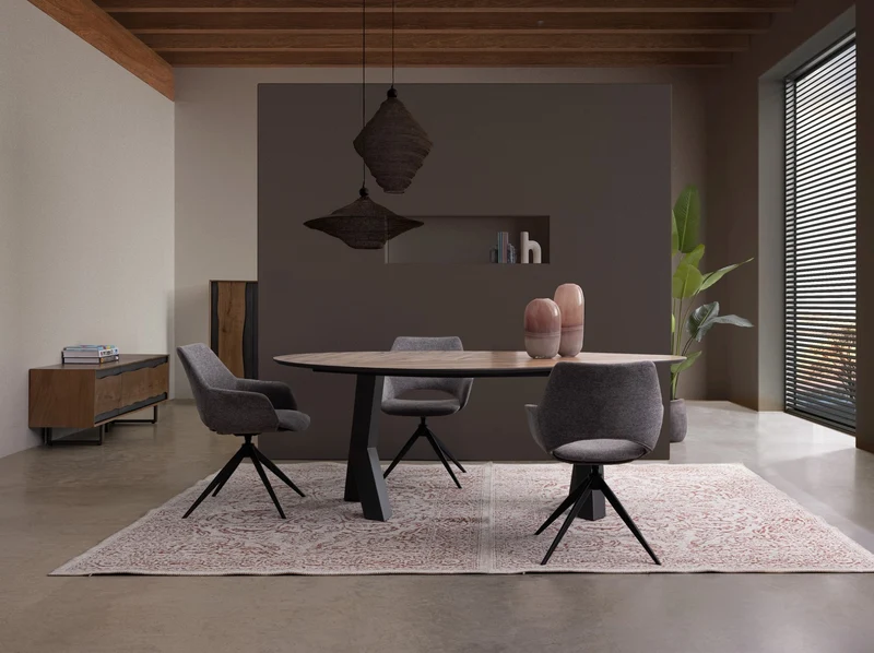 Tavolo "Garwood" piano in nobilitato rovere e gambe in acciaio 200x115 cm
