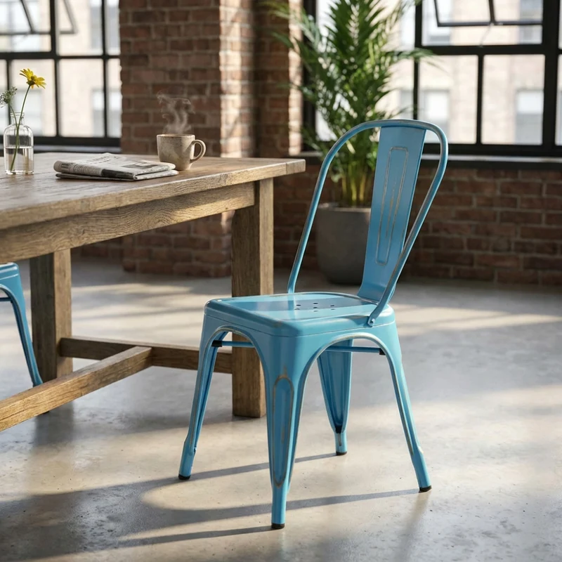 Sedia Lola in Acciaio Finitura Azzurro Antico