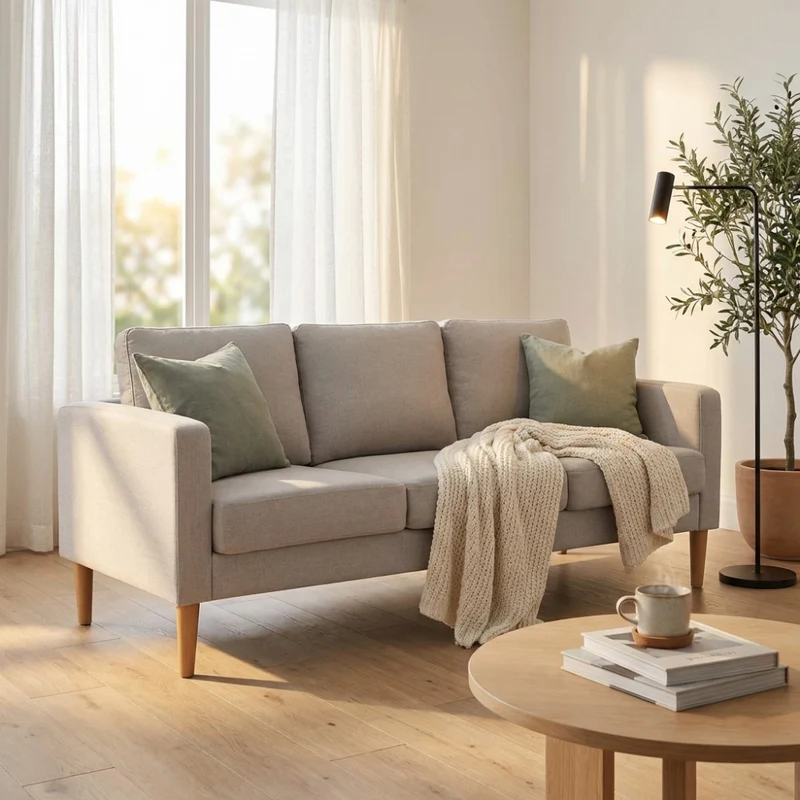 Divano 3 Posti Ramsey in Tessuto Beige Sfoderabile