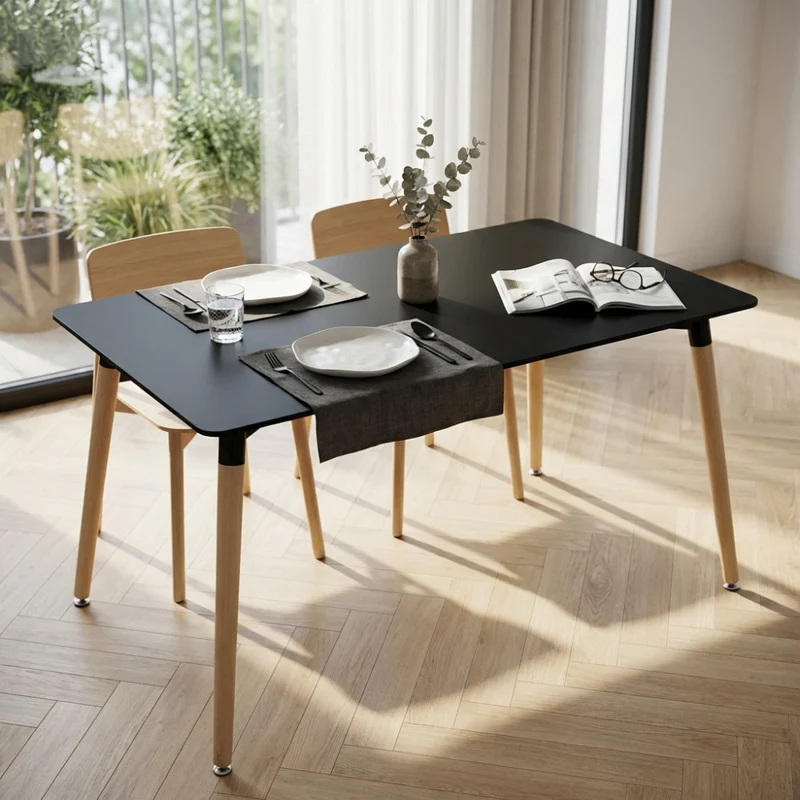 Tavolo da Pranzo Lione con Struttura in Legno e Top Nero