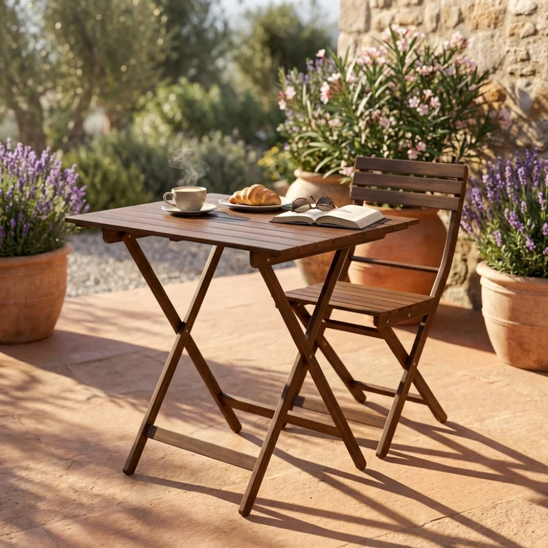 Tavolo da Giardino Pic-Nic in Legno Massello Tinta Noce