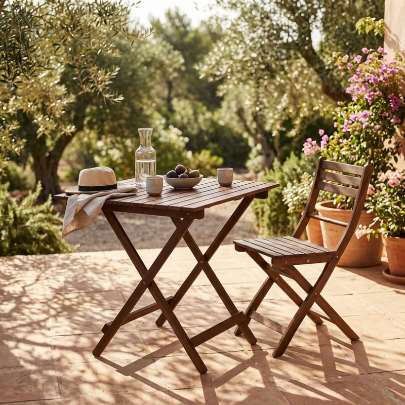 Tavolo da Giardino Pic-Nic in Legno Massello Tinta Noce
