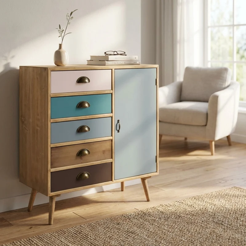 Cassettiera Levis in Legno MDF Multicolor
