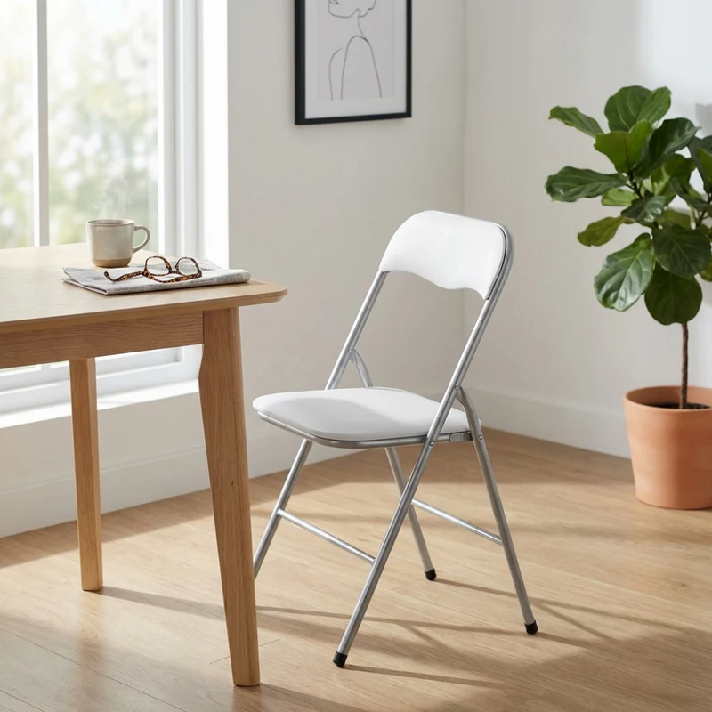 Sedia Pieghevole Slim Bianca in Acciaio e PVC