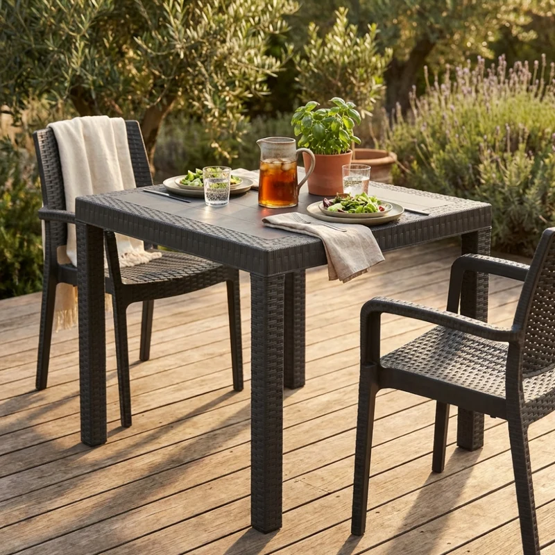 Tavolo da Giardino Dallas 80x80 in Wicker Intrecciato