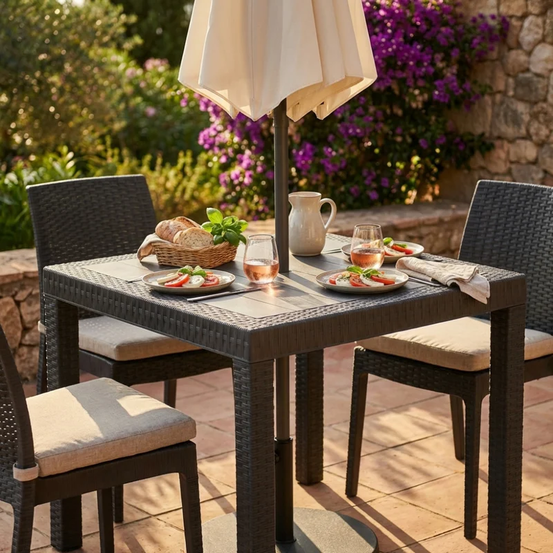 Tavolo da Giardino Dallas 80x80 in Wicker Intrecciato