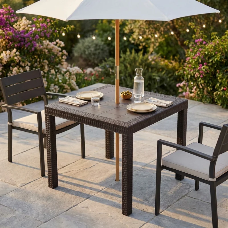 Tavolo da Giardino Dallas in Wicker Intrecciato