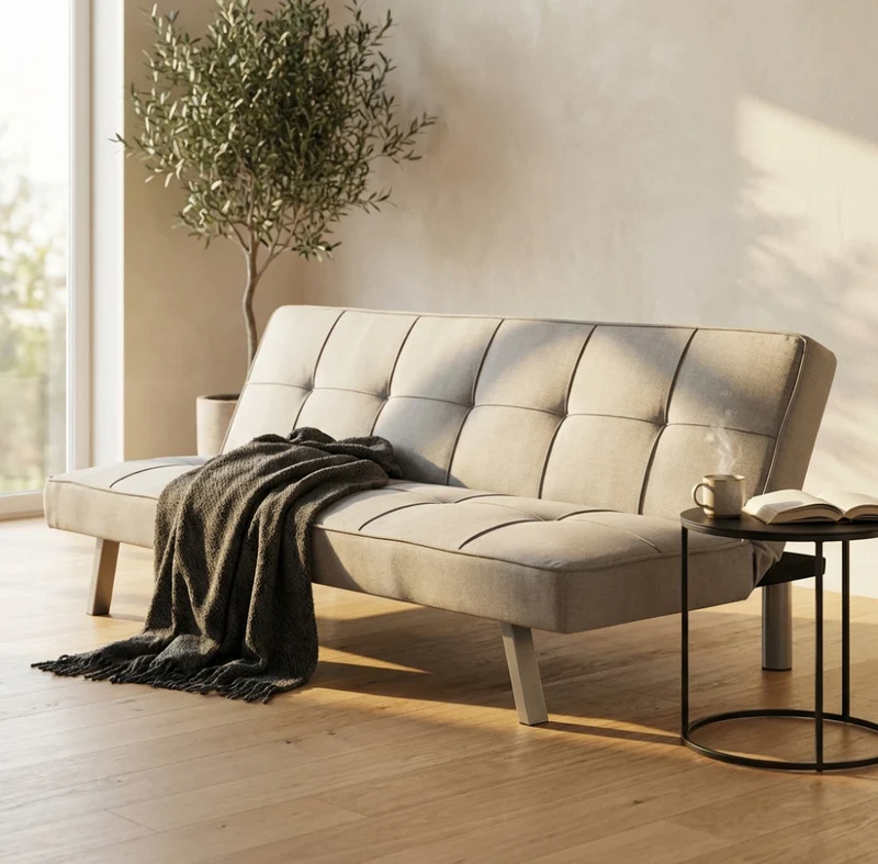 Divano Letto Aaron in Tessuto Grigio Chiaro