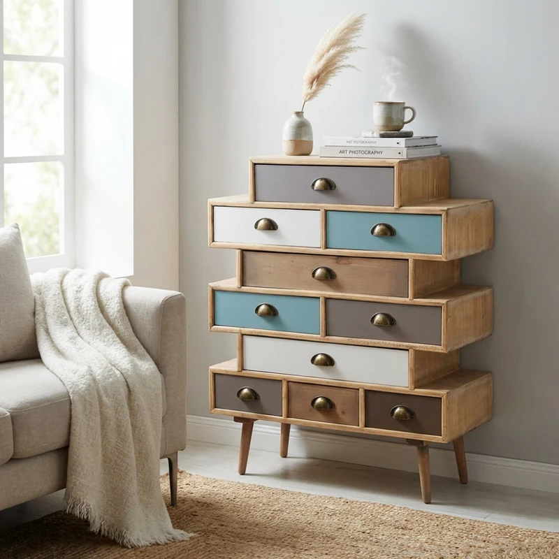 Cosma Cassettiera con Design Asimmetrico a Blocchi