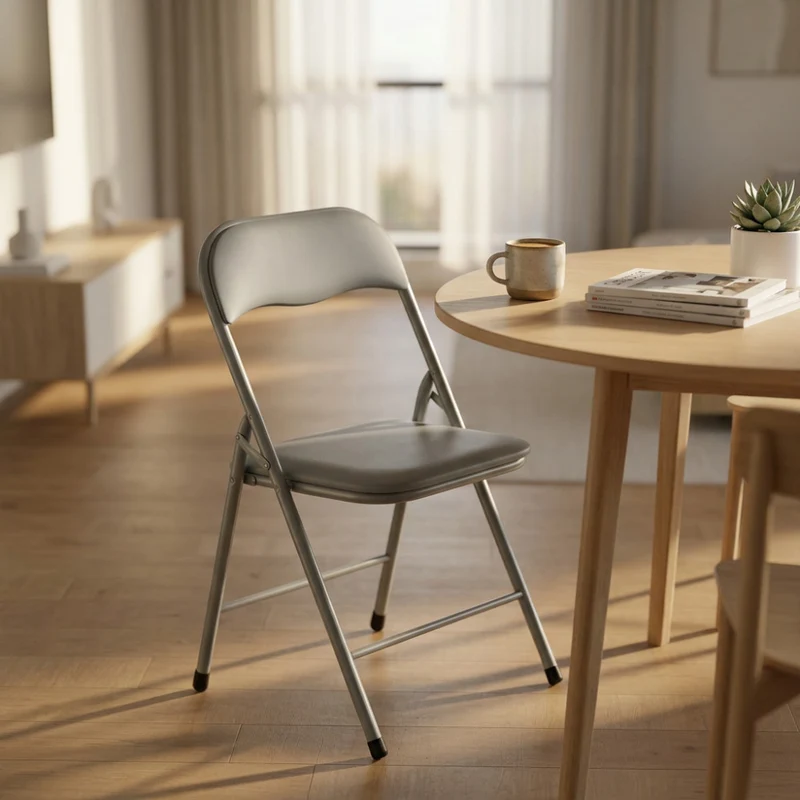 Sedia Pieghevole Slim in Acciaio e PVC Grigio Opaco