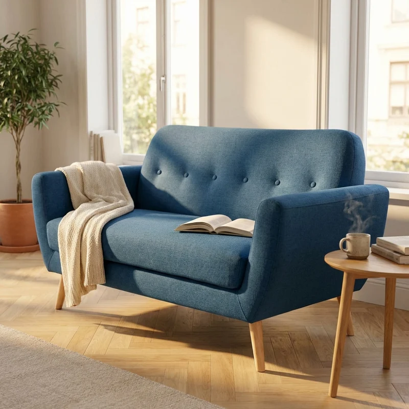 Divano 2 Posti Burton in Tessuto Premium Blu