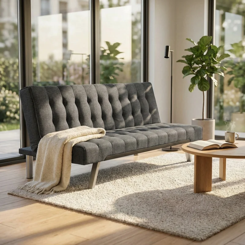 Divano Letto Barry in Tessuto Strutturato Grigio Scuro