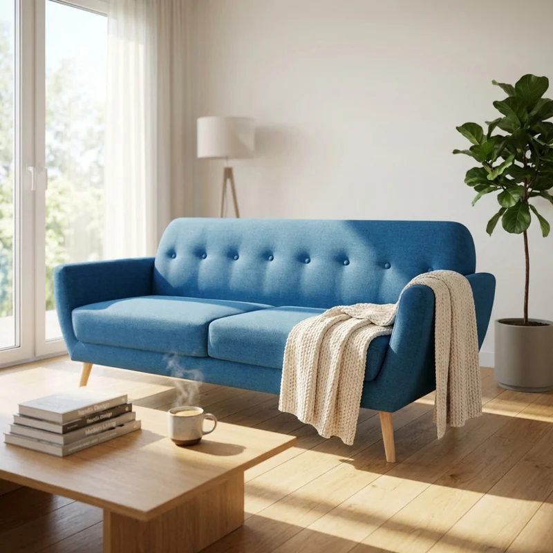 Divano 3 Posti Burton in Tessuto Blu