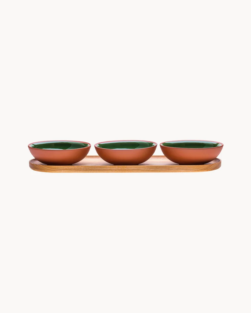Set 3 bowl in terracotta con vassoio