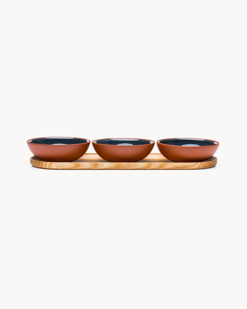 Set 3 bowl in terracotta con vassoio