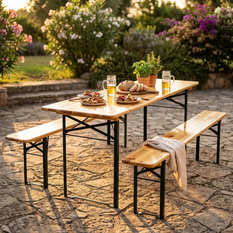 Cosma Set Birreria in Legno di Abete con Struttura Pieghevole