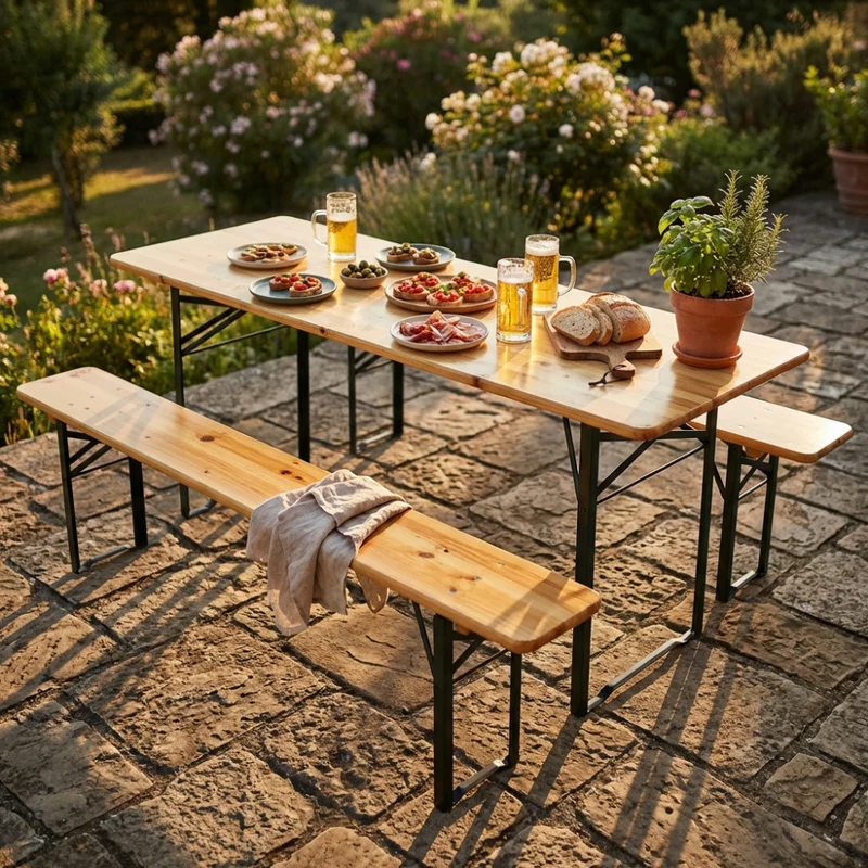 Cosma Set Birreria in Legno di Abete con Struttura Pieghevole