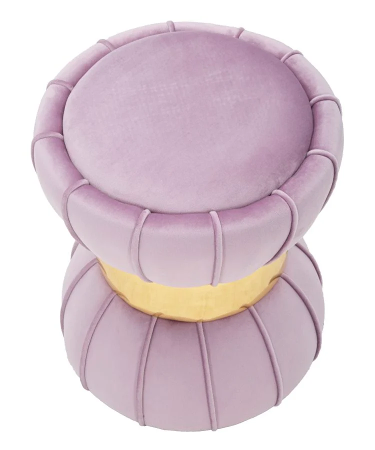 Sgabello "Flower" rotondo in velluto con fascia centrale color oro per interni