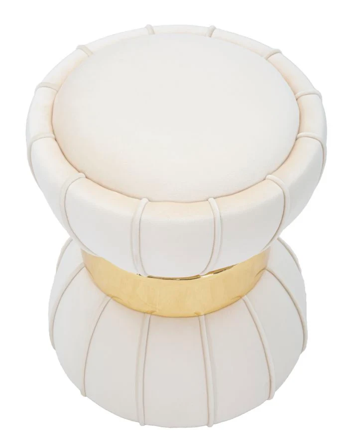 Sgabello "Flower" rotondo in velluto con fascia centrale color oro per interni