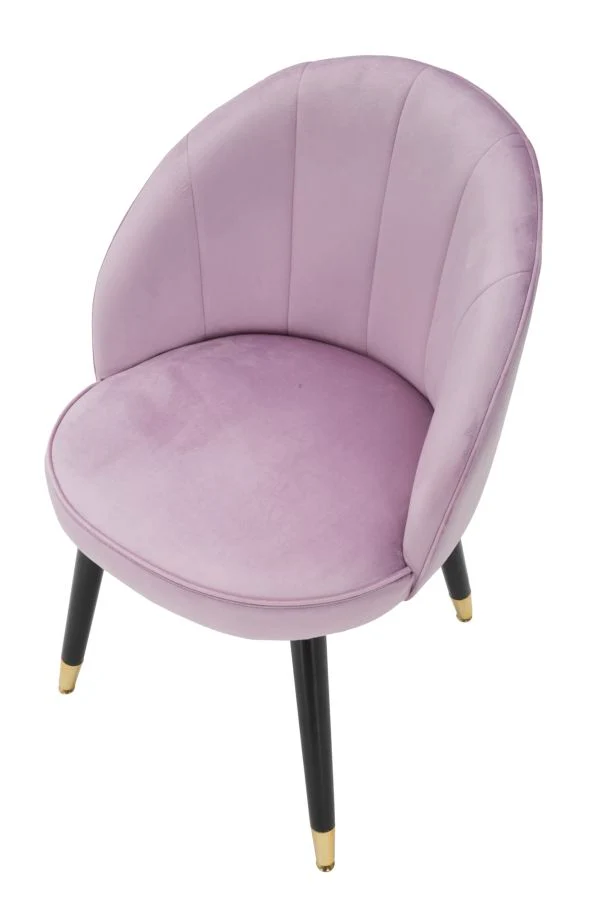 Sedia "Loty" in velluto color rosa e gambe in metallo color nero e oro per interni
