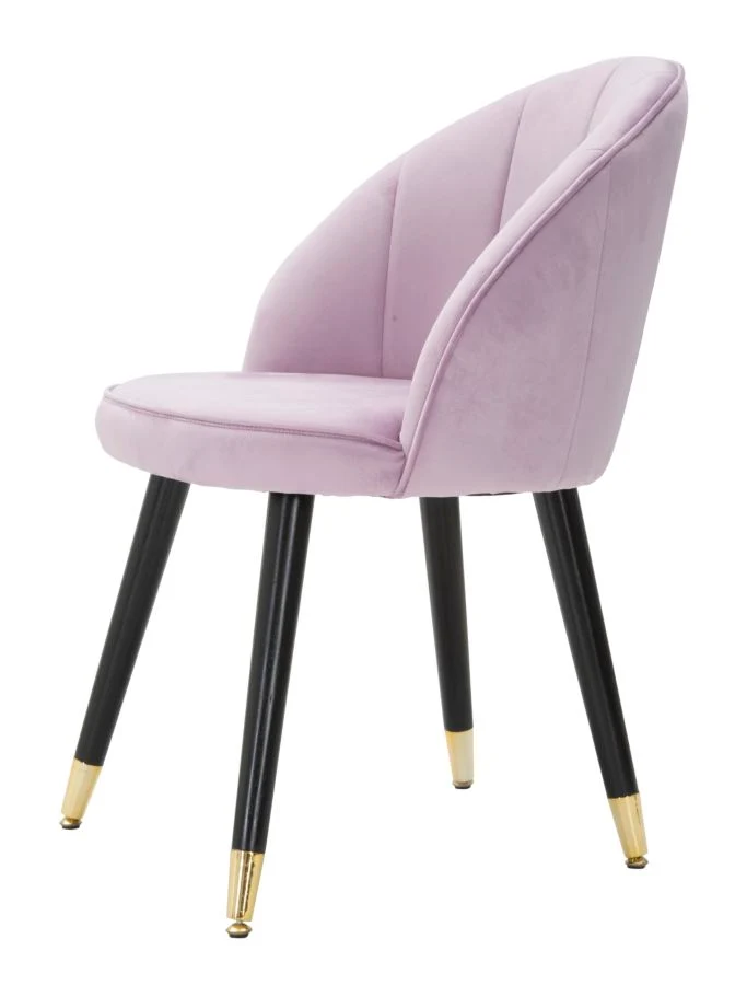 Sedia "Loty" in velluto color rosa e gambe in metallo color nero e oro per interni