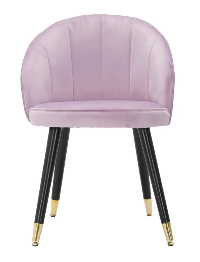 Sedia "Loty" in velluto color rosa e gambe in metallo color nero e oro per interni