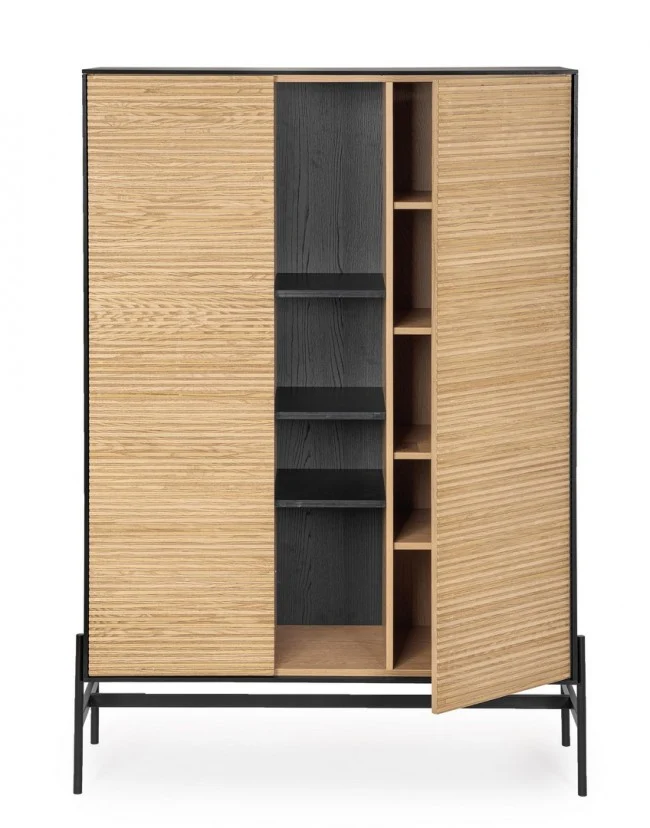 Mobile credenza "Allycia" in mdf-legno di frassino, gambe in acciaio, per interno